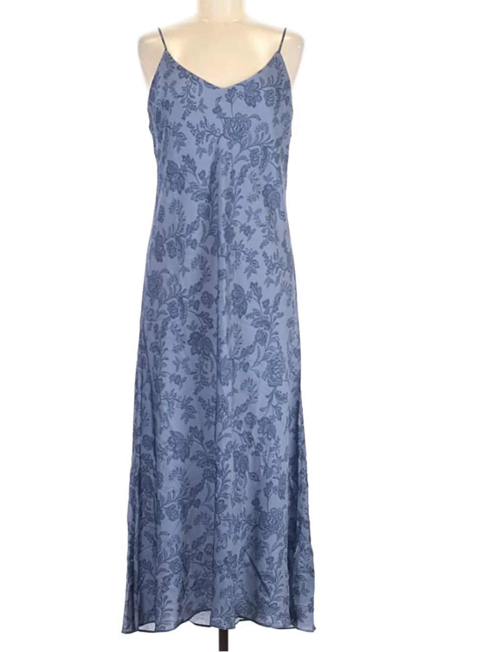 Quince Washable Silk Blue Heirloom Maxi Dress Size Large